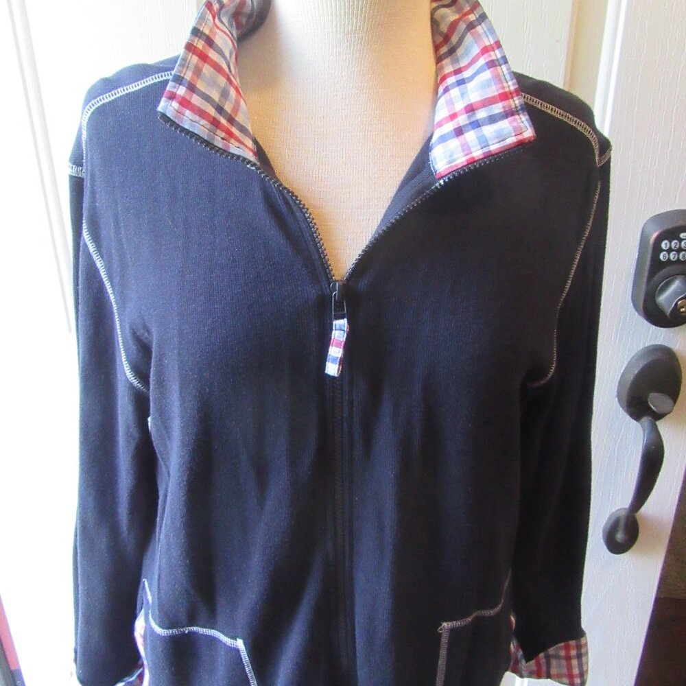Onque Casuals Knit Zip Jacket w. Red, White, Blue Fabric Trim; Sailboat Sz S